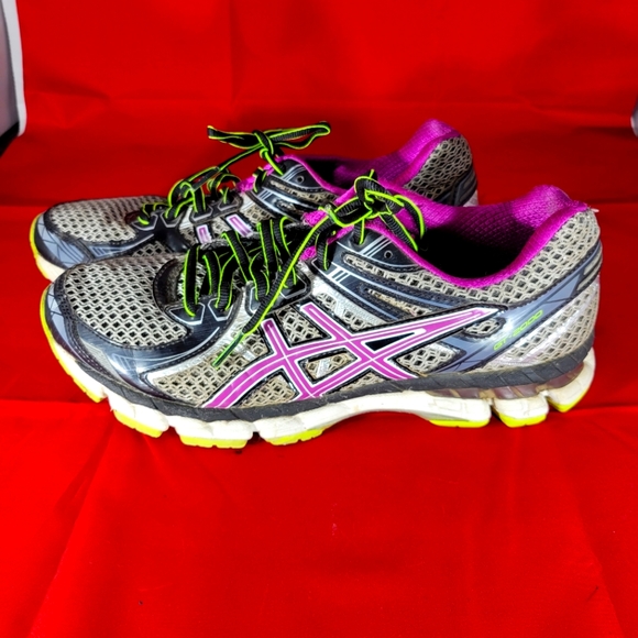 Asics GT-2000 2 Grey Black Purple Yellow Running Shoes Women's Size 9 T3P8N - Picture 1 of 8
